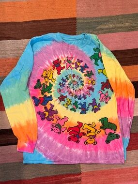 Vintage ‘90s Grateful Dead Tie-Dye Long Sleeve T-Shirt Rainbow Dancing Bears, L
